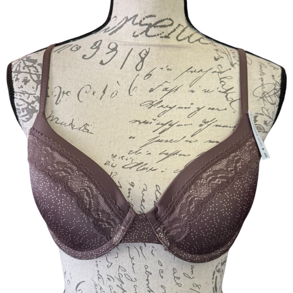 Calvin Klein Mauve Purple Polka Dot Lace Demi Bra Size 36B